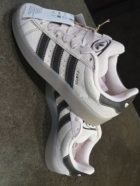 adidas Campus Suede Sneakers in Pale Pink with Chocolate Brown Stripes
